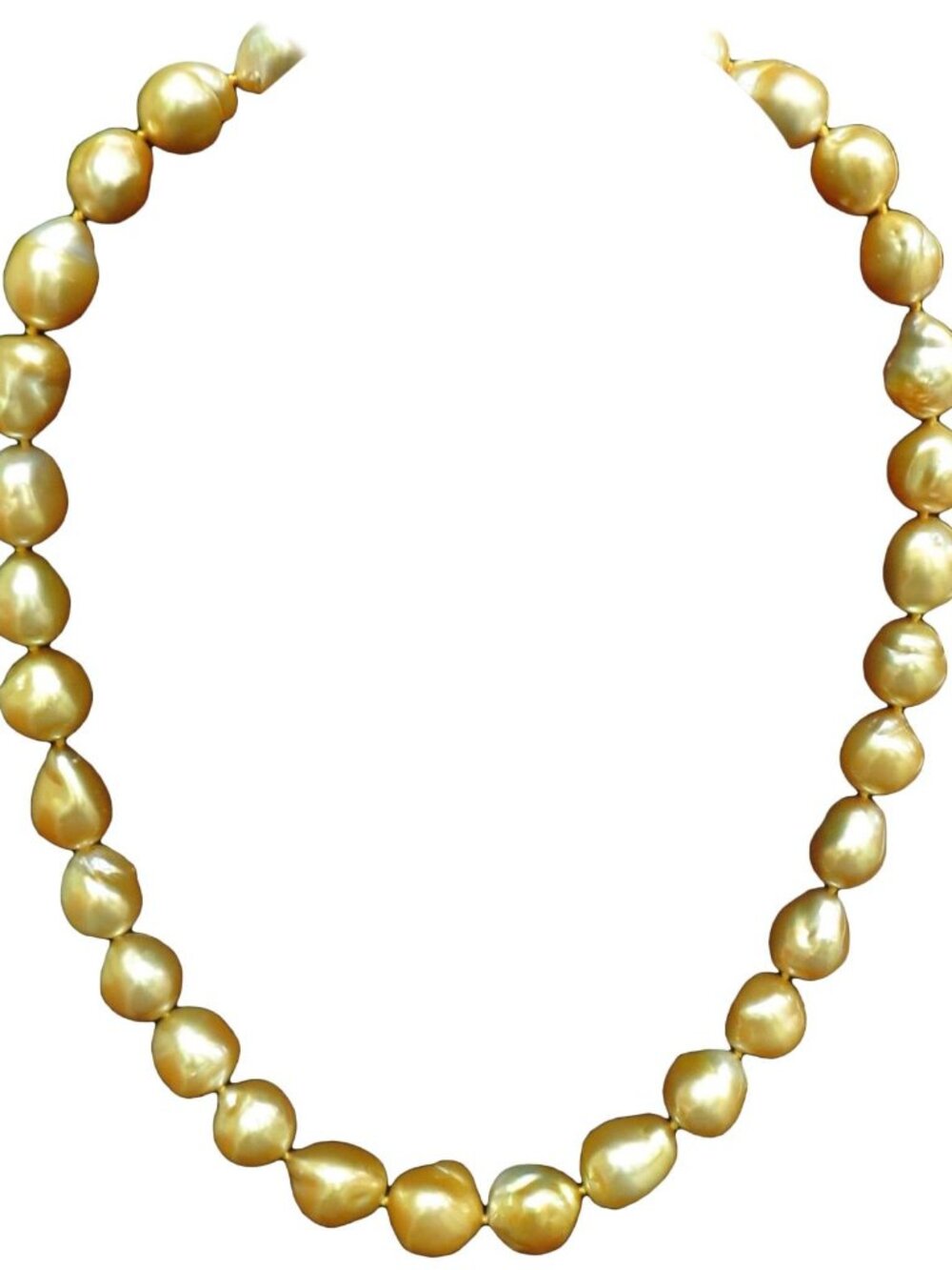 18KT 16.6M NATURAL SOUTH SEA GOLDEN PEARLS NECKLACE 1.50CT DIAMOND CLASP*